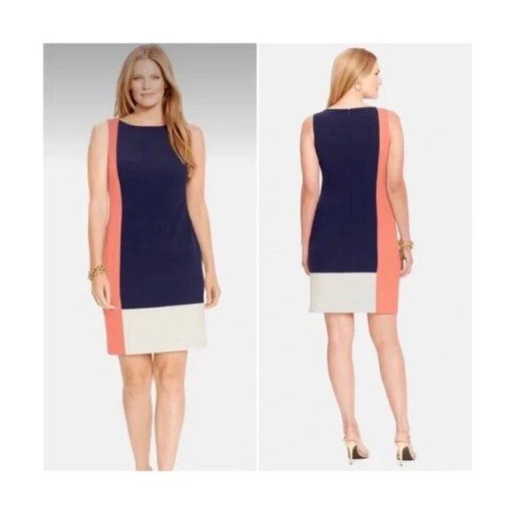 LAUREN Ralph Lauren Women's Colorblock Navy Sleeveless Sheath Dress Size 4 - Picture 1 of 10